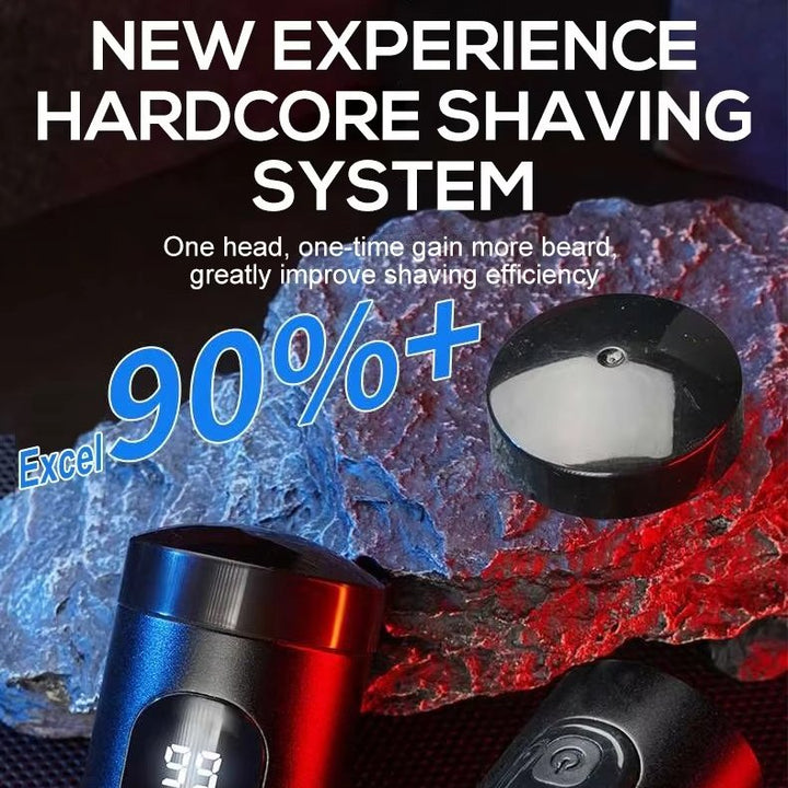 "Compact waterproof electric shaver for men, featuring ergonomic design, LED display, and versatile charging options."