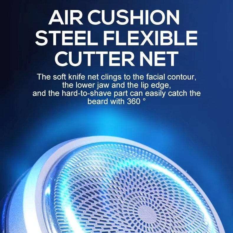 "Compact waterproof electric shaver for men, featuring ergonomic design, LED display, and versatile charging options."