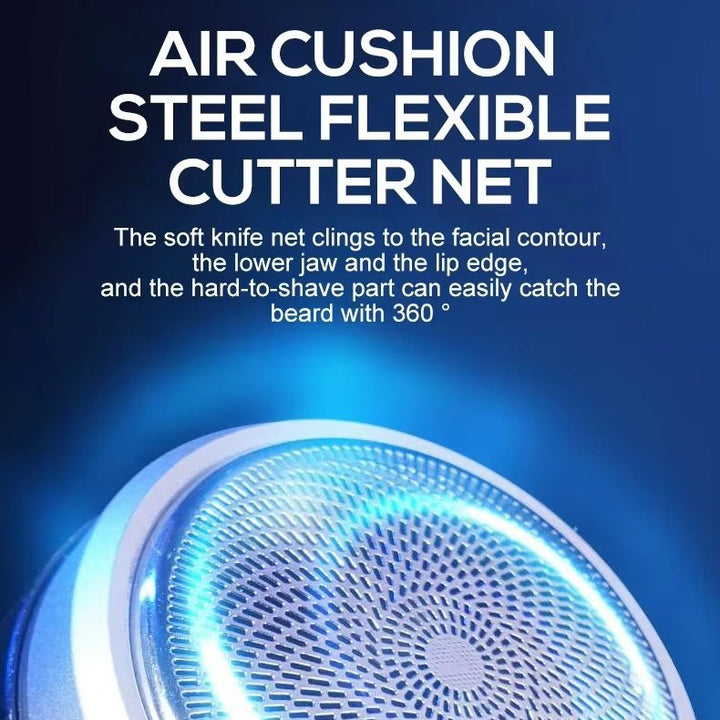 "Compact waterproof electric shaver for men, featuring ergonomic design, LED display, and versatile charging options."