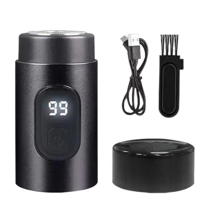 "Compact waterproof electric shaver for men, featuring ergonomic design, LED display, and versatile charging options."