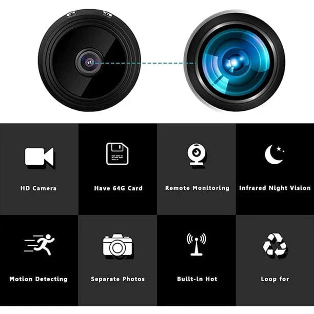 Compact wireless magnetic camera with 1080P HD, black, compact design, perfect for discreet placement in any environment.