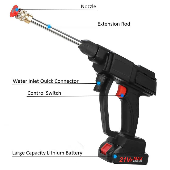 Cordless high pressure washer, portable and lightweight, ideal for outdoor cleaning and vehicle washing with strong water out