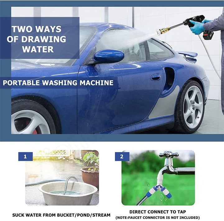 Cordless high pressure washer, portable and lightweight, ideal for outdoor cleaning and vehicle washing with strong water out