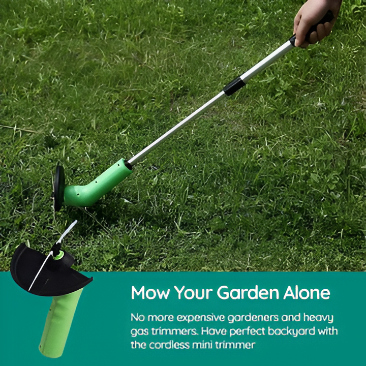 Electric cordless mini weed trimmer for efficient lawn care. Perfect compact garden tool for crisp edges.