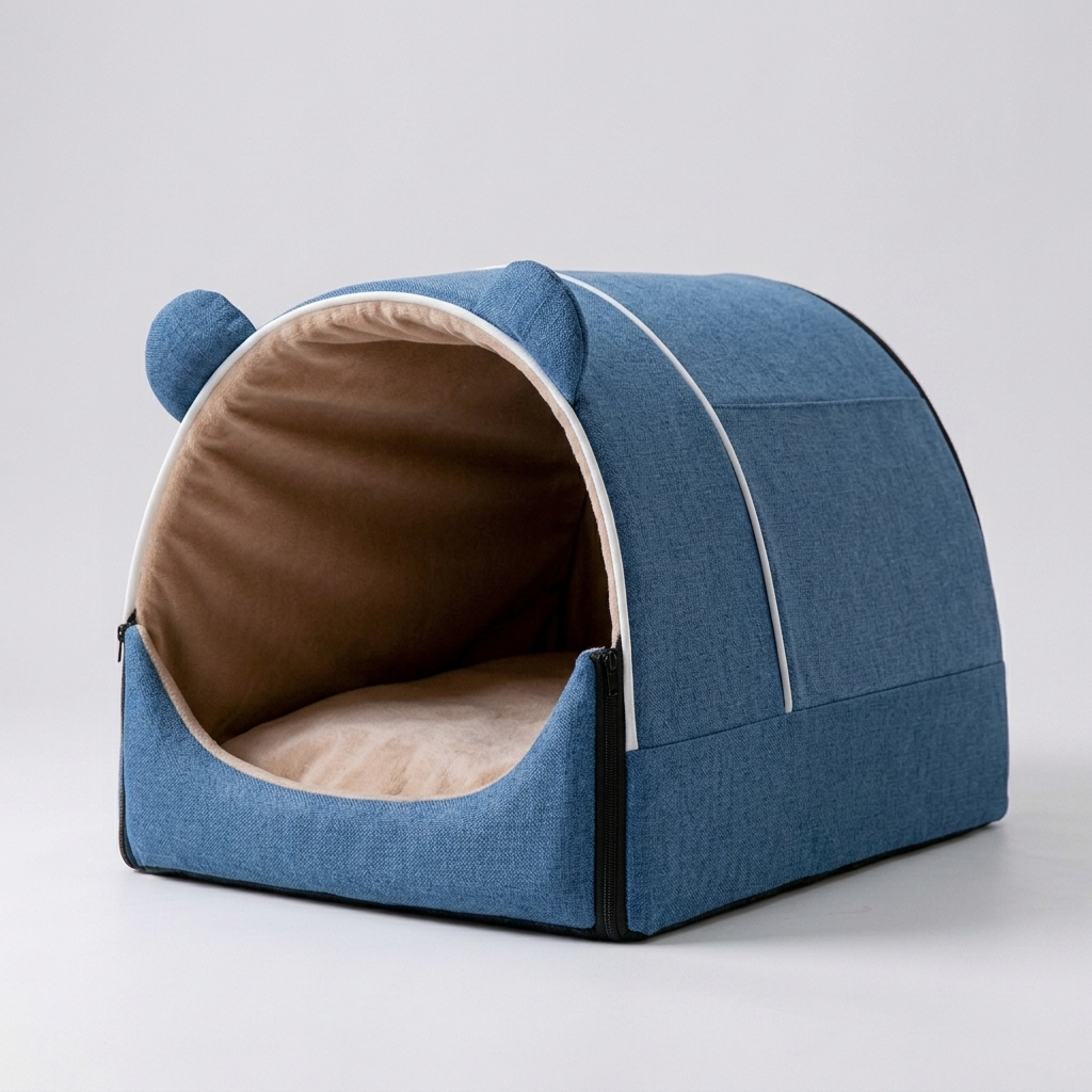 Soft, comfortable pet bed for cats & small dogs. Features cute bear ears & a removable, washable cover for easy care.
