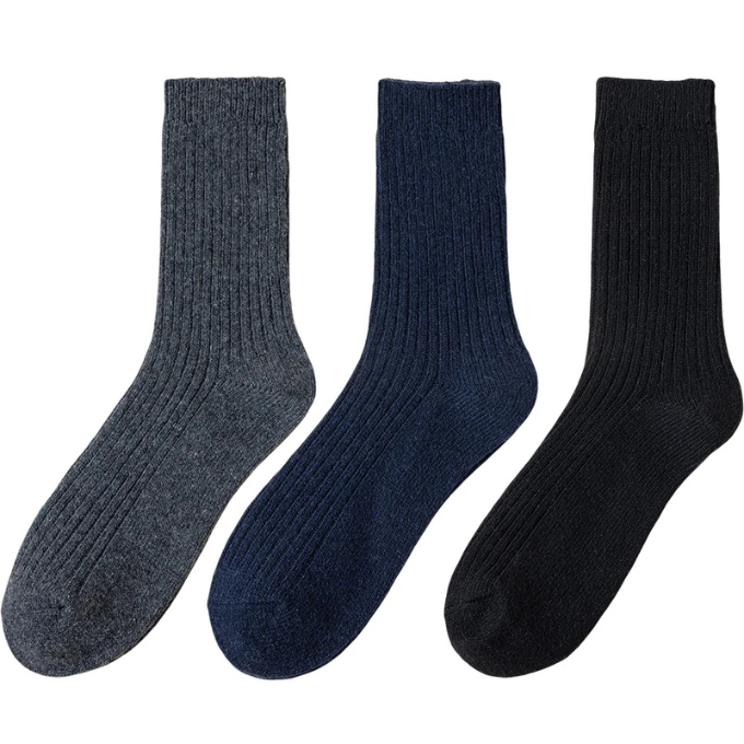 Warm unisex wool socks, perfect for lounging or wearing with boots in cold weather.