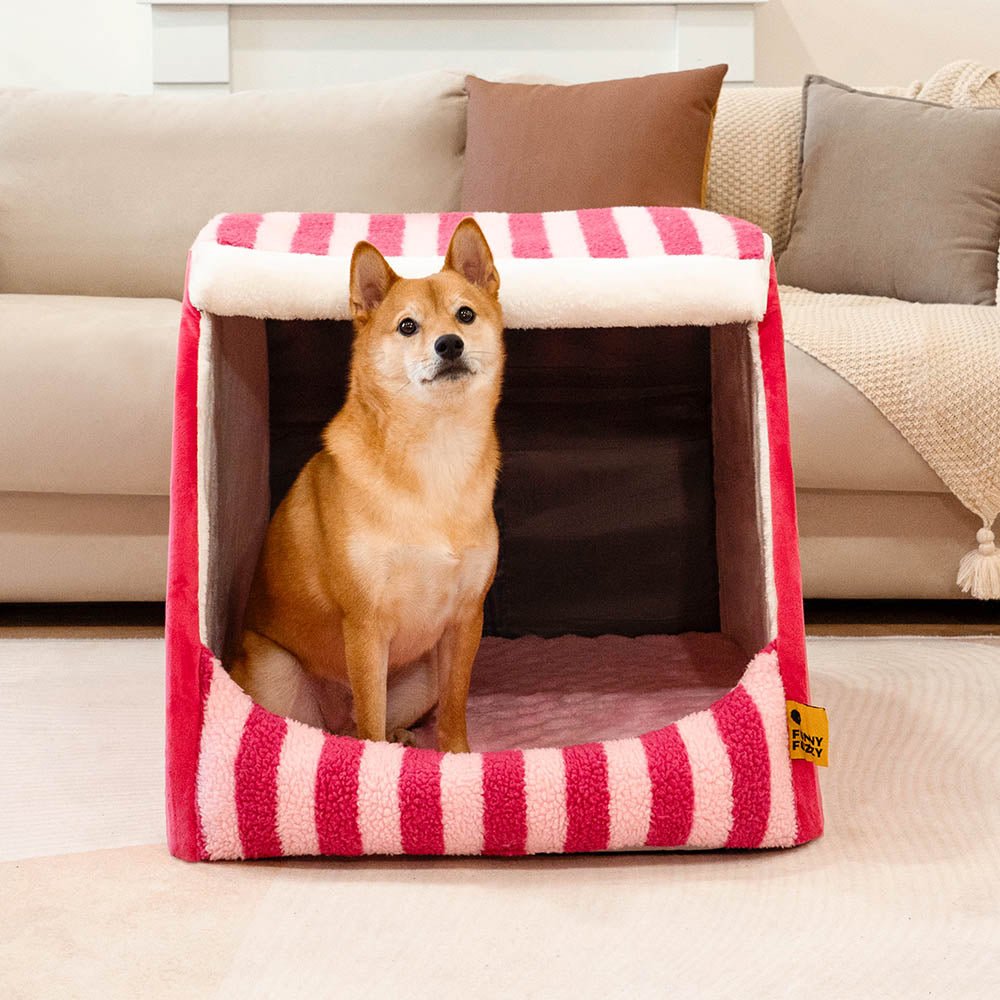 Cozy Orthopedic Striped Dog Bed - Plush Hideaway for Pets - Lexians