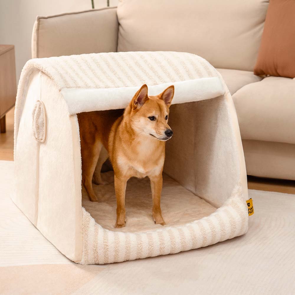 Cozy Orthopedic Striped Dog Bed - Plush Hideaway for Pets - Lexians