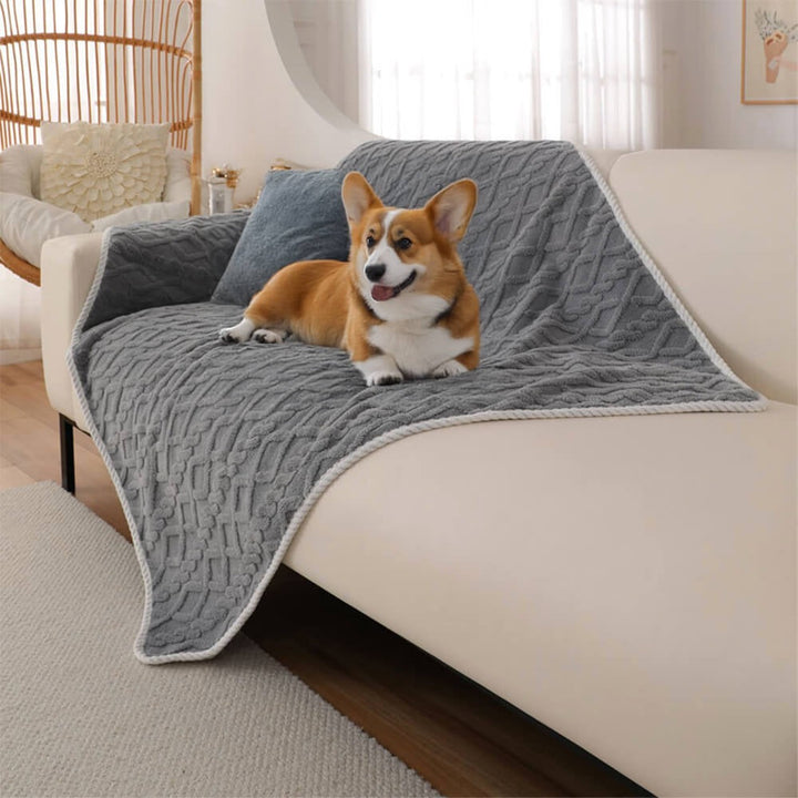 Cozy waterproof fleece dog blanket for pet beds, protecting furniture from accidents. Soft & washable.