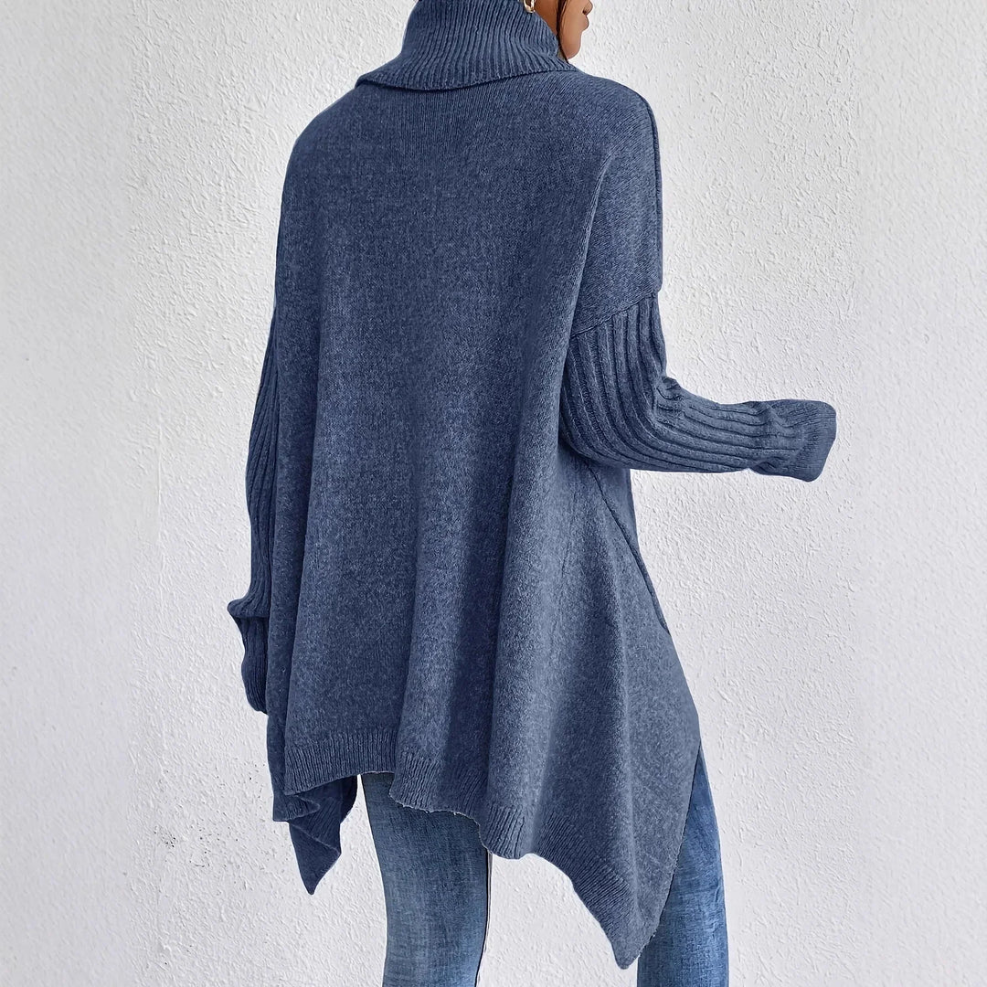 Elegant women's asymmetrical turtleneck sweater, a versatile piece for any wardrobe.