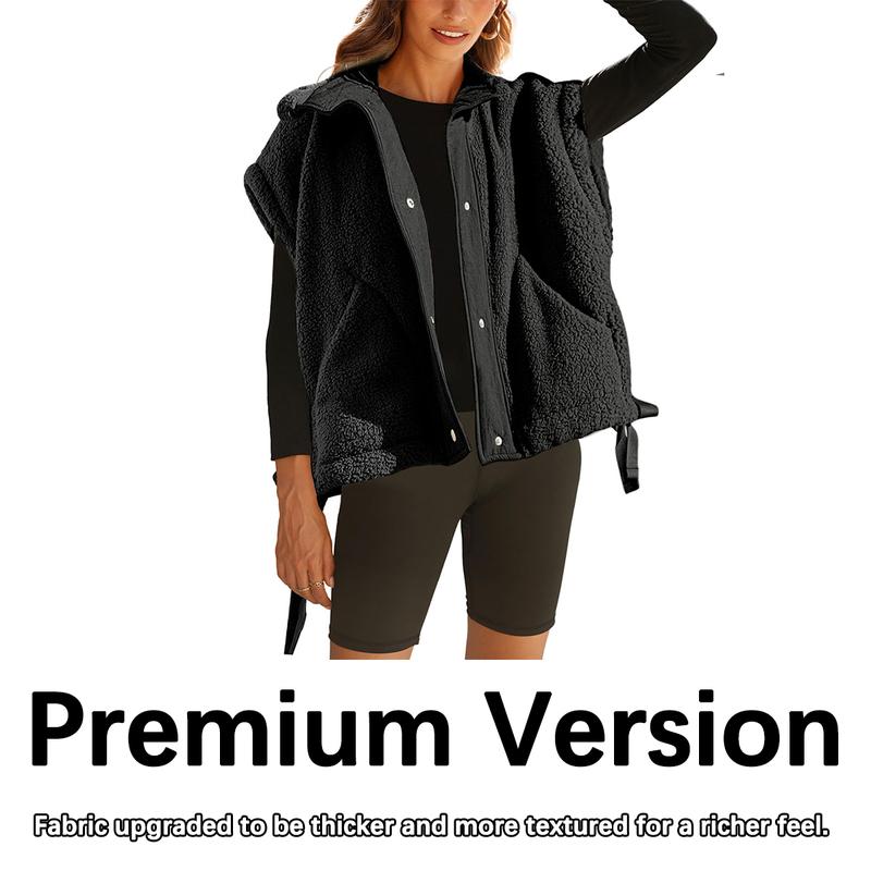 Cozy women's textured fleece button-up vest in a neutral color, perfect for casual winter layering.