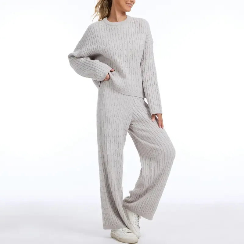 Gray women's knit loungewear set, soft and cozy separates for ultimate comfort and style