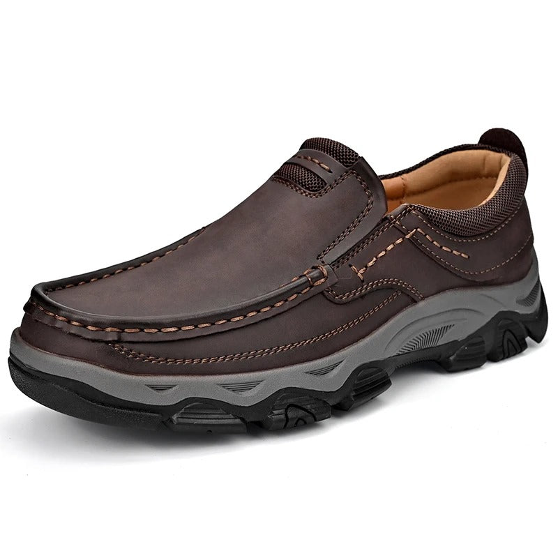 Front view of Dakota men's leather slip-on shoes, easy to wear casual footwear