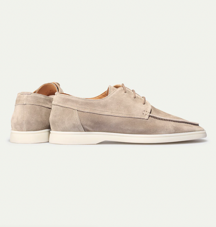 Stylish men's beige lace-up loafers, comfort footwear for both casual and dress shoes, everyday wear.
