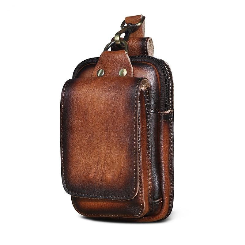Sophisticated dark brown men's waist bag, premium multi-pocket design for organized daily essentials.