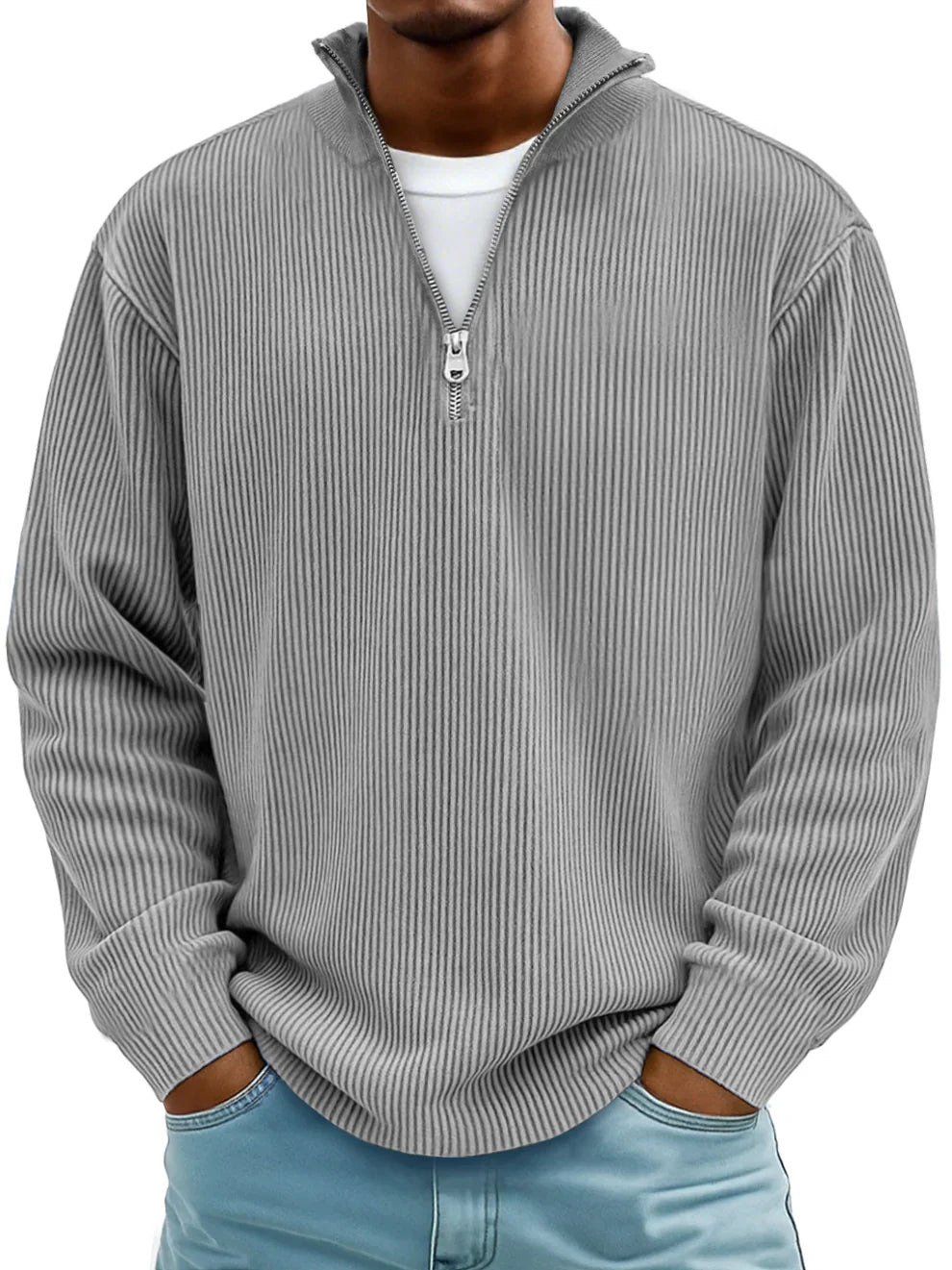 Men's casual half-zip ribbed knit sweater for effortless style and ultimate comfort.