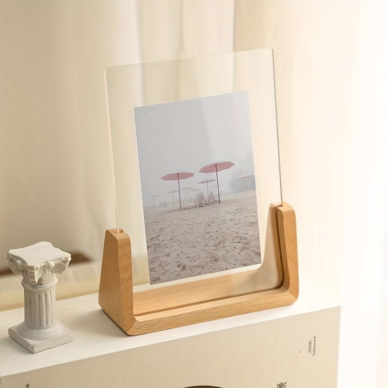 Elegant 6-inch tabletop picture frame, clear acrylic & wood, for minimalist home accent.