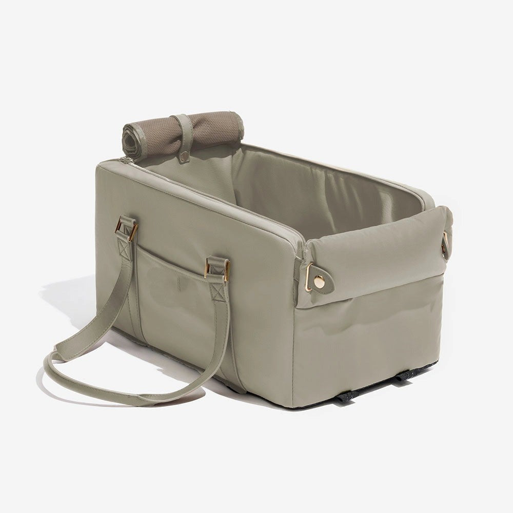 Comfortable faux leather cat car seat & small dog carrier. Perfect for safe pet travel on journeys.