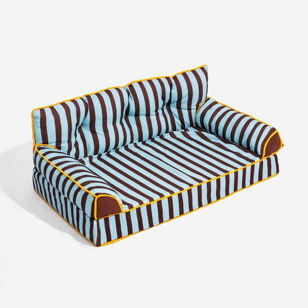 Foldable & water-resistant striped dog sofa bed, easy to move. Provides dog comfort & joint support, washable.
