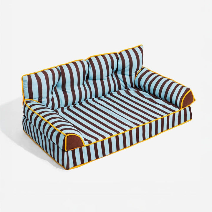 Foldable & water-resistant striped dog sofa bed, easy to move. Provides dog comfort & joint support, washable.