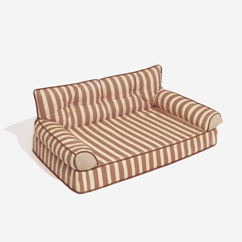 Stylish striped foldable dog bed. Water-resistant pet sofa with joint support, perfect for indoor pet comfort.