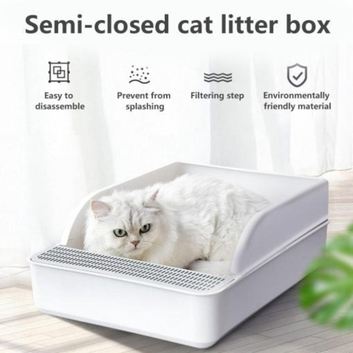 Easy-clean cat litter tray for a no-mess experience. High-sided design, perfect pet accessory for cat hygiene & odor control.