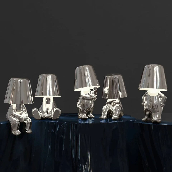 Elegant gold LED table lamp, offering dimmable warm light for any modern interior design.