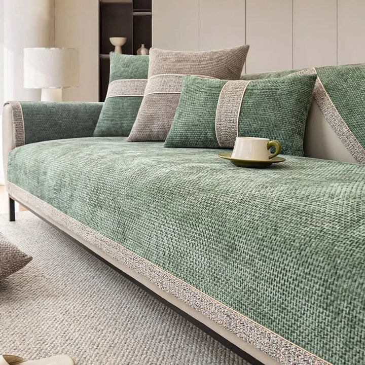Comfortable non-slip couch throw in linen texture, a versatile home accent for ultimate sofa protection.