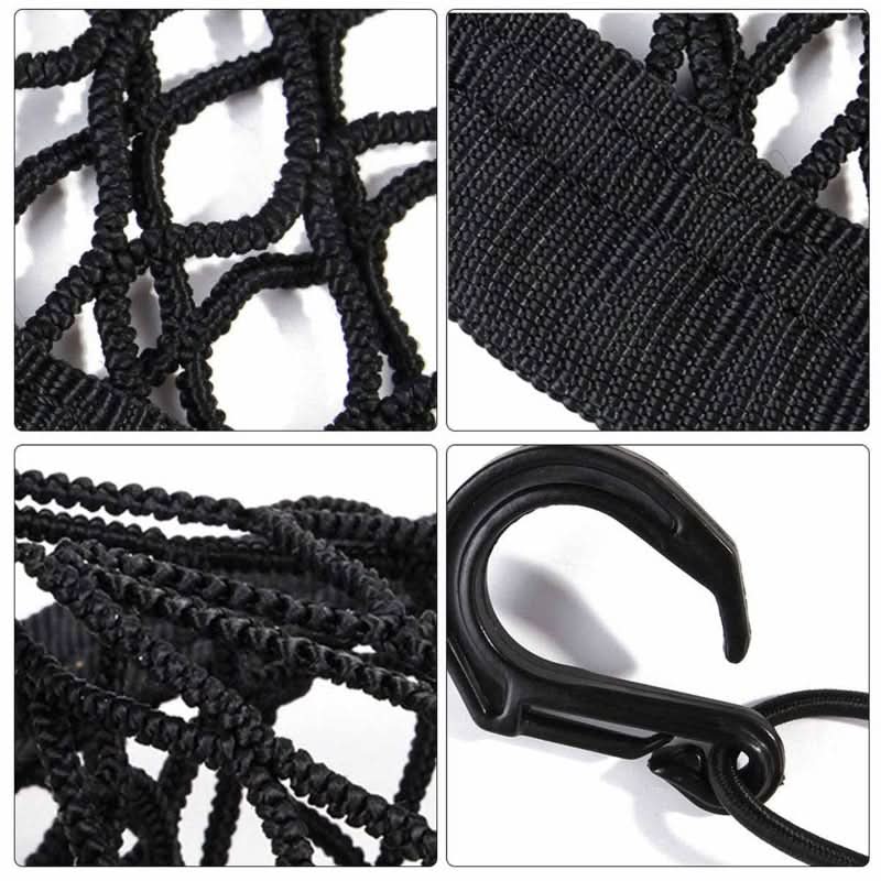 Secure pet car barrier net, durable nylon, prevents dogs from front seat, includes storage for pet essentials.