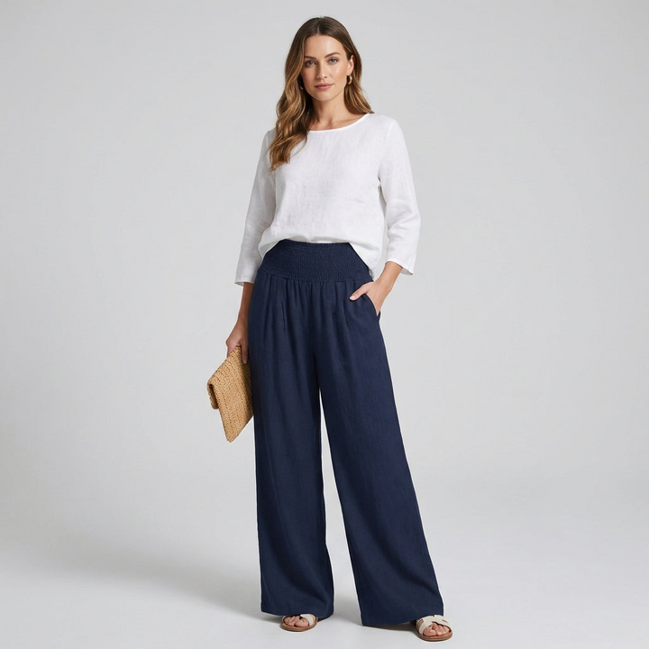 Women's flowy high-waist palazzo pants for summer comfort, perfect for casual wear.