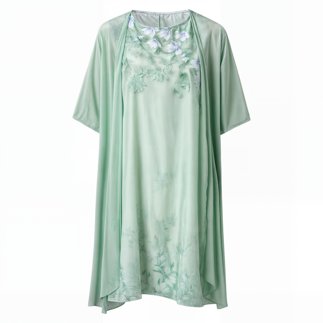 Women's summer floral A-line dress, short sleeves, elegant and comfortable for various occasions.
