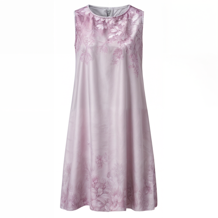 Feminine floral short sleeve A-line dress, elegant & comfortable for casual or party wear.