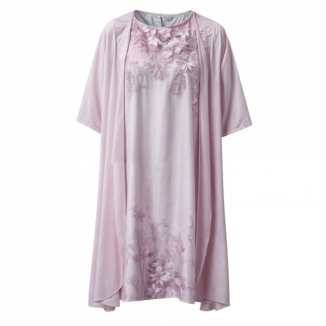 Beautiful women's floral A-line summer dress, short sleeves, flattering knee-length cut.