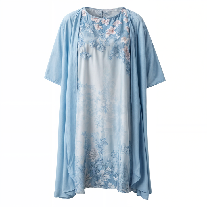 Elegant floral A-line dress for women, short sleeves, perfect for summer parties.