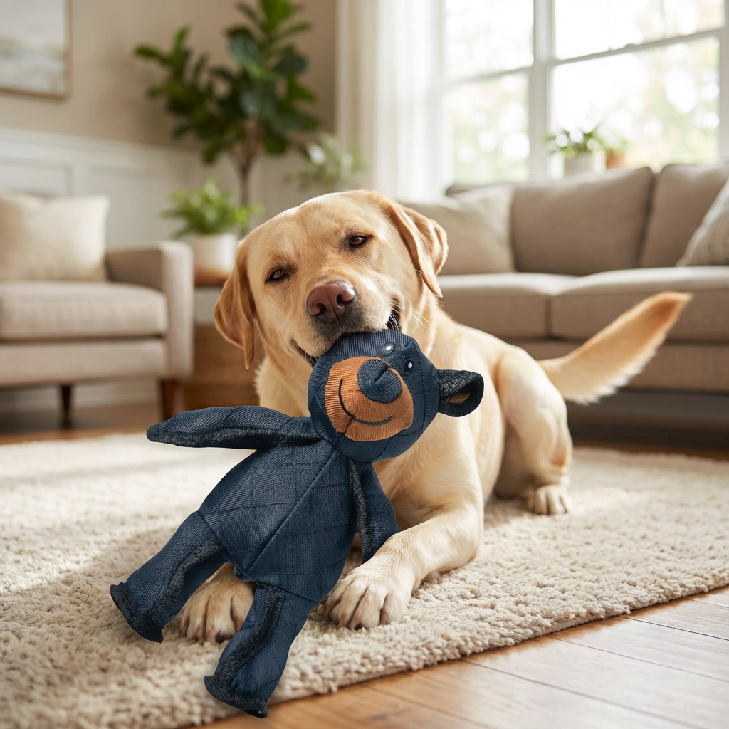 Heavy-duty bear dog toy, designed for aggressive chewers. Super durable and chew resistant, a tough pet supply.