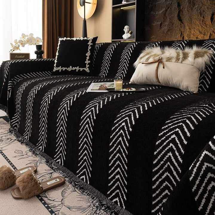 Pet friendly, durable chenille herringbone sofa cover. Protects furniture from wear & pets.
