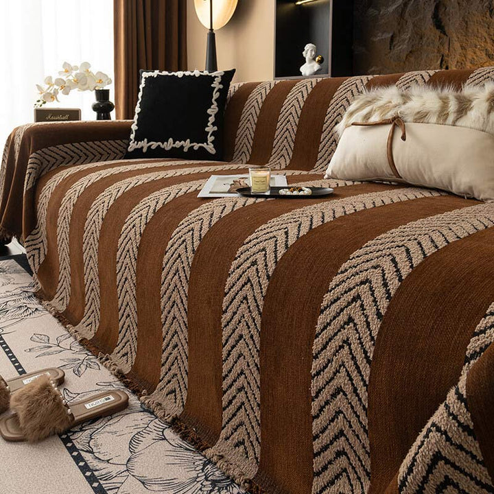 Cozy chenille herringbone sofa cover. Stylish throw for living room furniture protection & home decor.