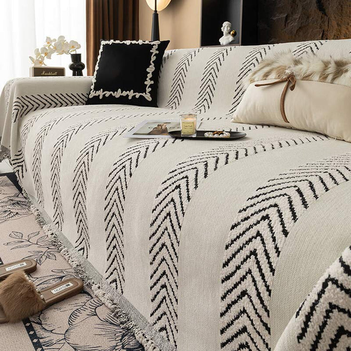 Durable herringbone chenille furniture protector. Elegant sofa throw for a cozy and pet-friendly living room.