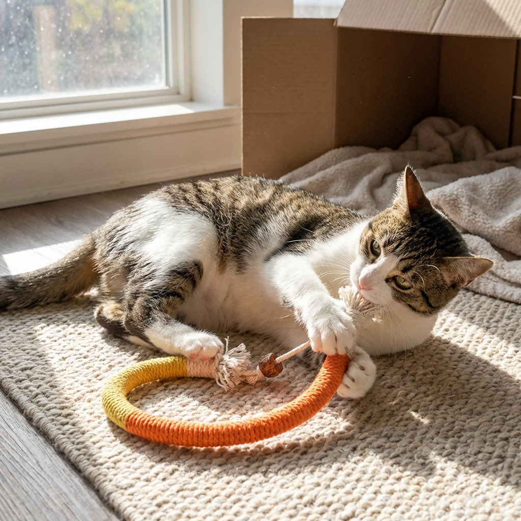 Durable woven rope chew toy for cats & kittens. Interactive pet enrichment and entertainment, perfect for indoor play.