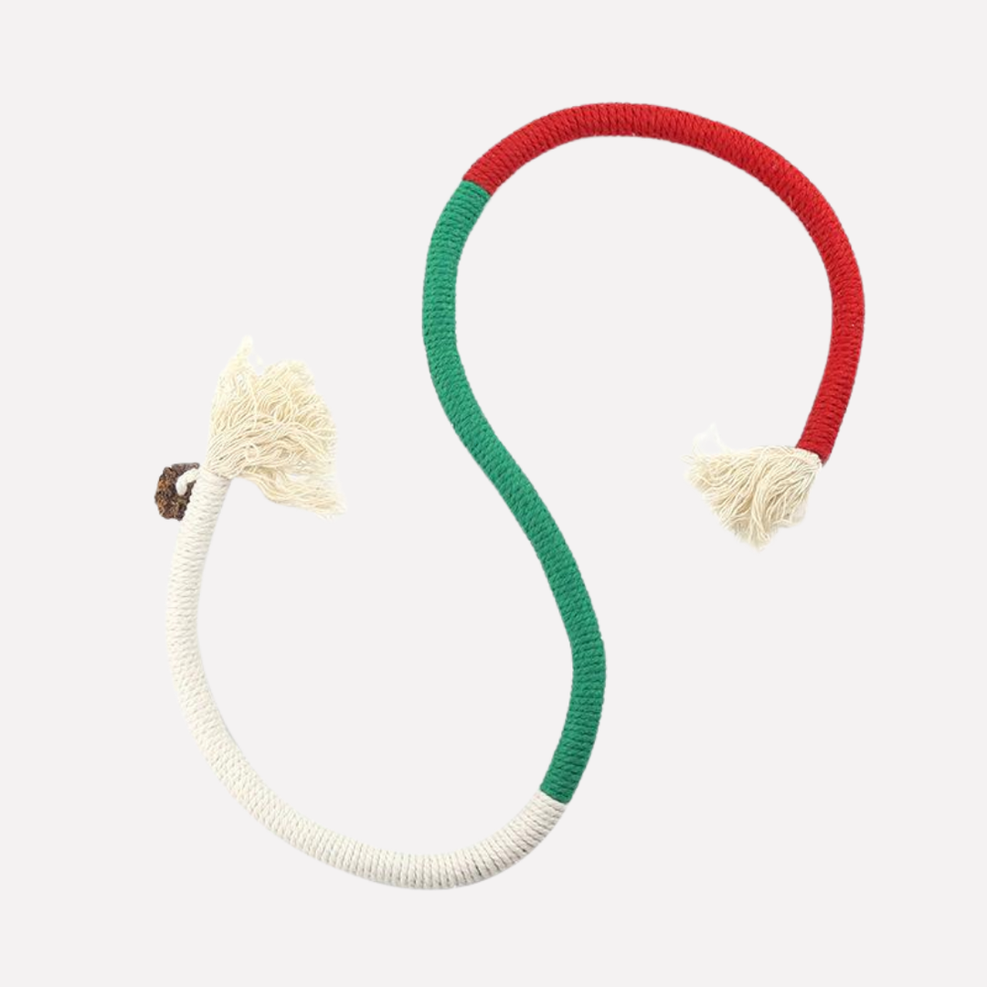 Engaging indoor cat rope toy for hours of interactive play. Durable woven chew toy promotes enrichment & fun for pets.