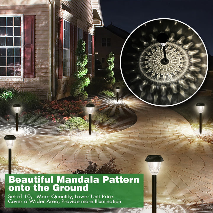 Stylish solar pathway lights (10-pack) for garden decor, providing bright white outdoor landscape lighting.