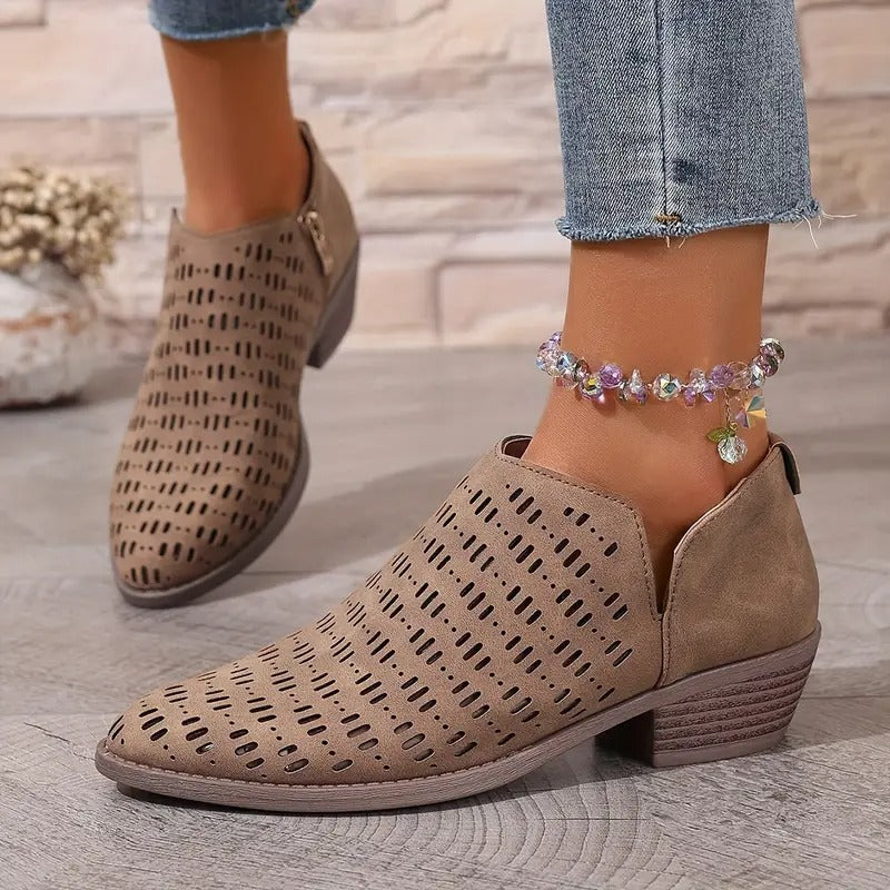 Brown Eleanor cutout ankle boots for women, lightweight spring footwear with comfy sole.