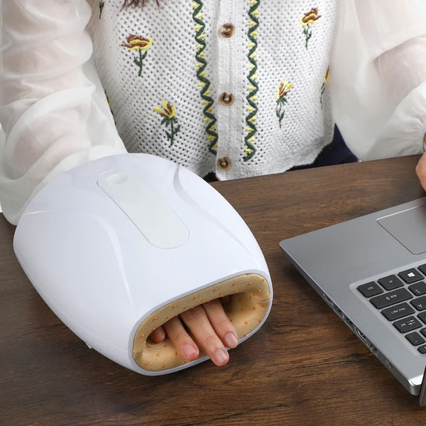Electric hand massager with ergonomic design, advanced air compression, and heat therapy for relaxation and pain relief.