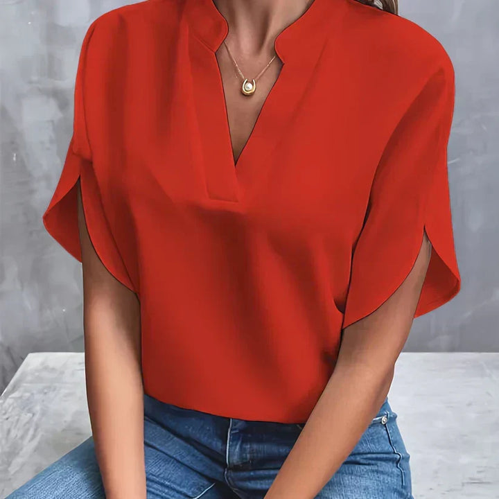 Women's elegant summer top, lightweight long sleeve blouse. Versatile for office, stylish for casual apparel.