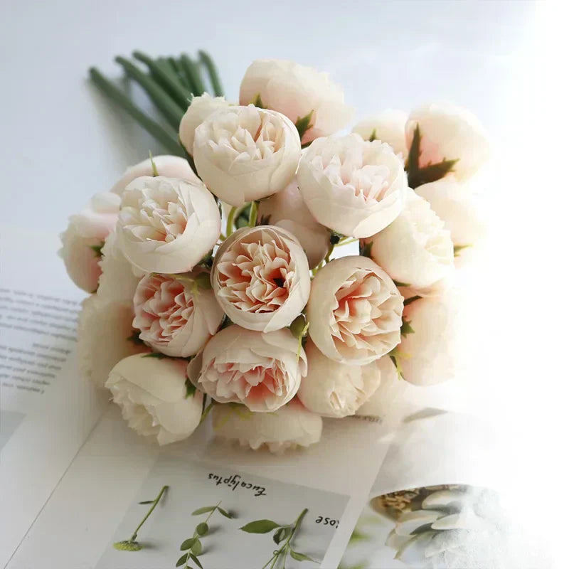 Realistic faux peony flower arrangement, ideal for wedding, event, or romantic centerpiece.