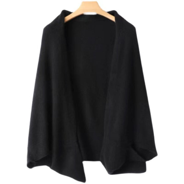 Tan knit shawl wrap, a timeless and warm women's accessory for daily wear.