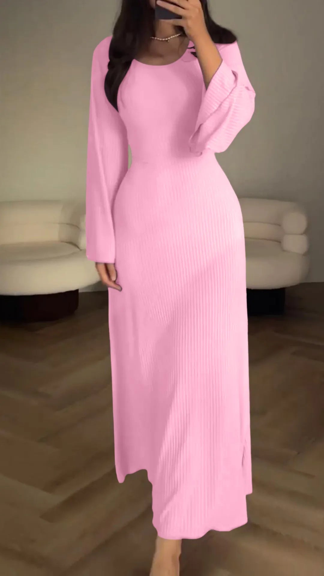 Sophisticated women's evening maxi dress, bodycon fit, featuring elegant corset lacing & long sleeves.