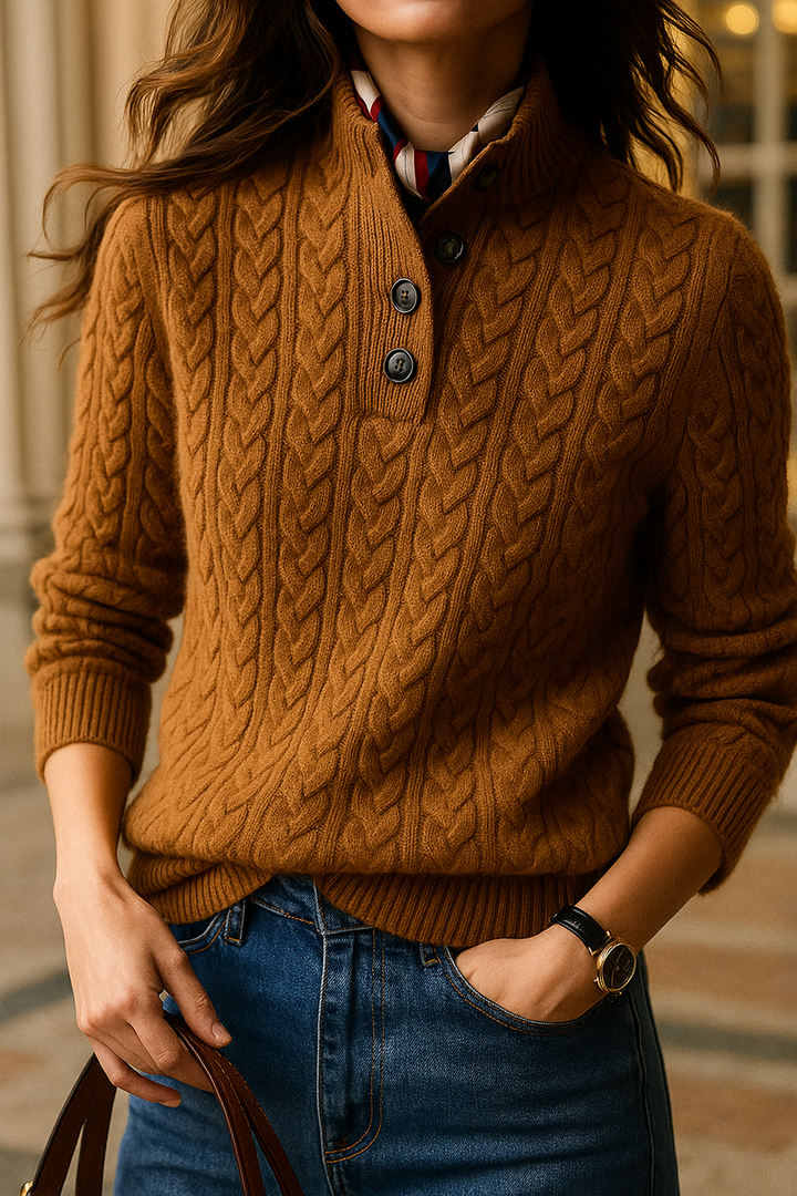 Elegant cable knit cashmere blend sweater for women in a classic, soft design, perfect for winter