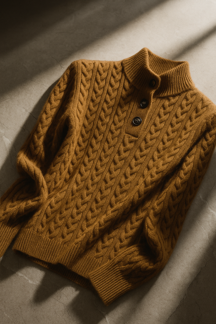 Luxurious women's cable knit cashmere blend sweater, perfect for both casual and dressy occasions
