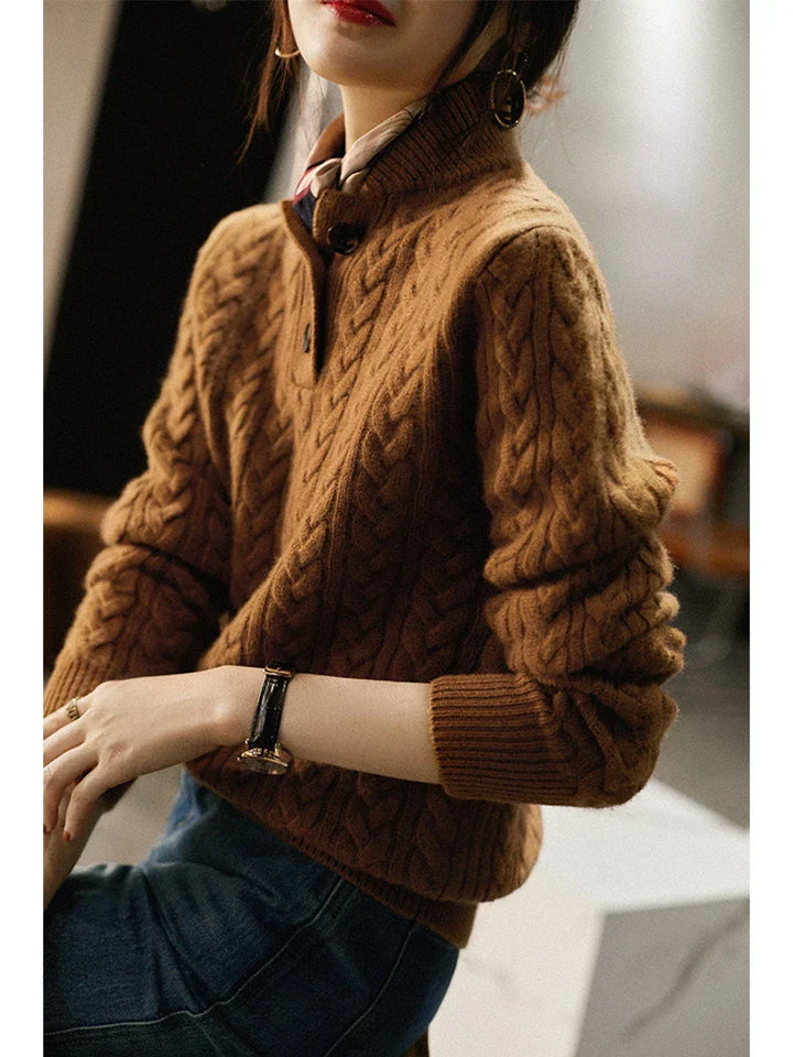 Soft cashmere blend women's sweater with a beautiful cable knit texture, perfect for cold weather